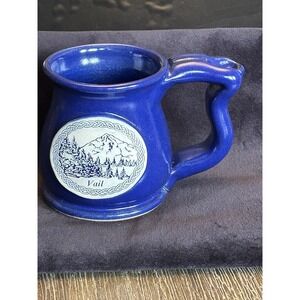 Clayton Pottery Stoneware Mug Vail Signed Blue Coffee Cup